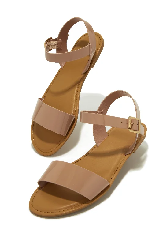 Tulum Style Flat Sandals - Nude Patent